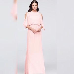 Cold shoulder blouson chiffon bridesmaids dress